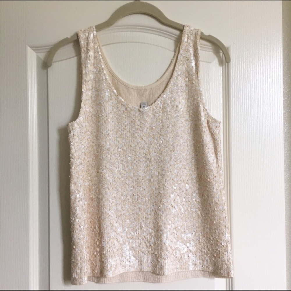 J Crew Cream Sequined Tank Top Size M **EUC**